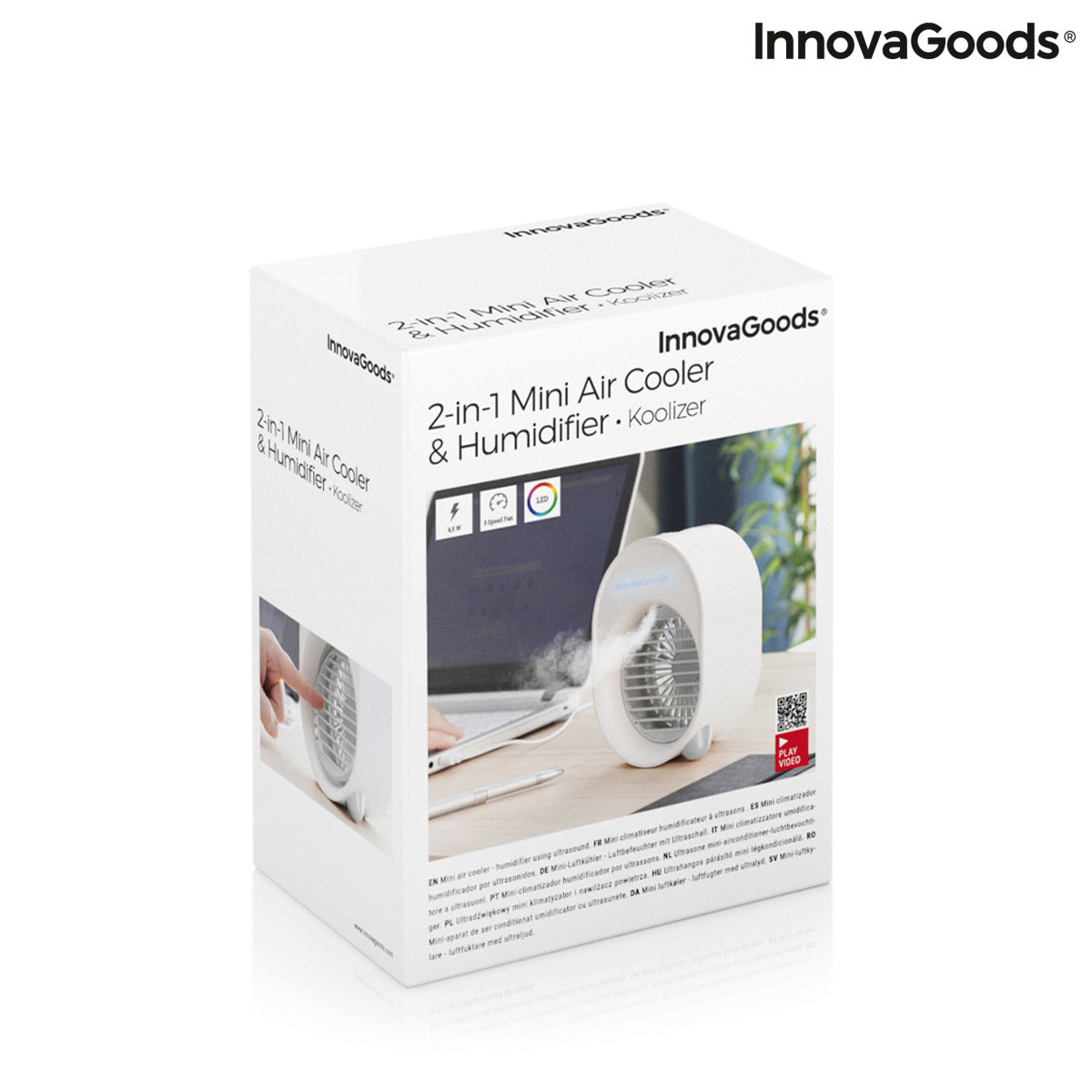 Mini enfriador de aire ultrasónico y humidificador con LED Koolizer InnovaGoods