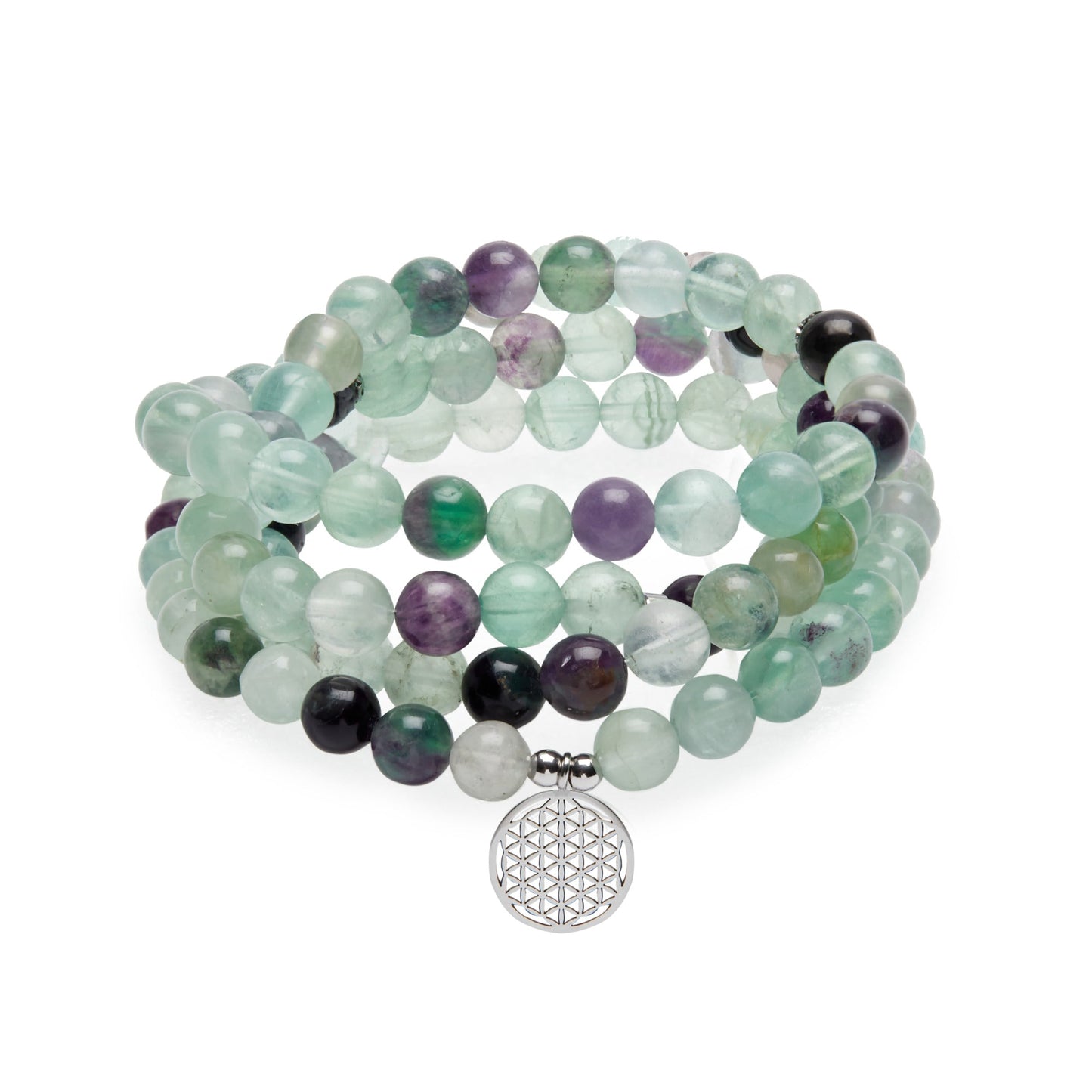 Bracelet Mala "Génie" de 108 perles en Fluorite Arc-en-Ciel