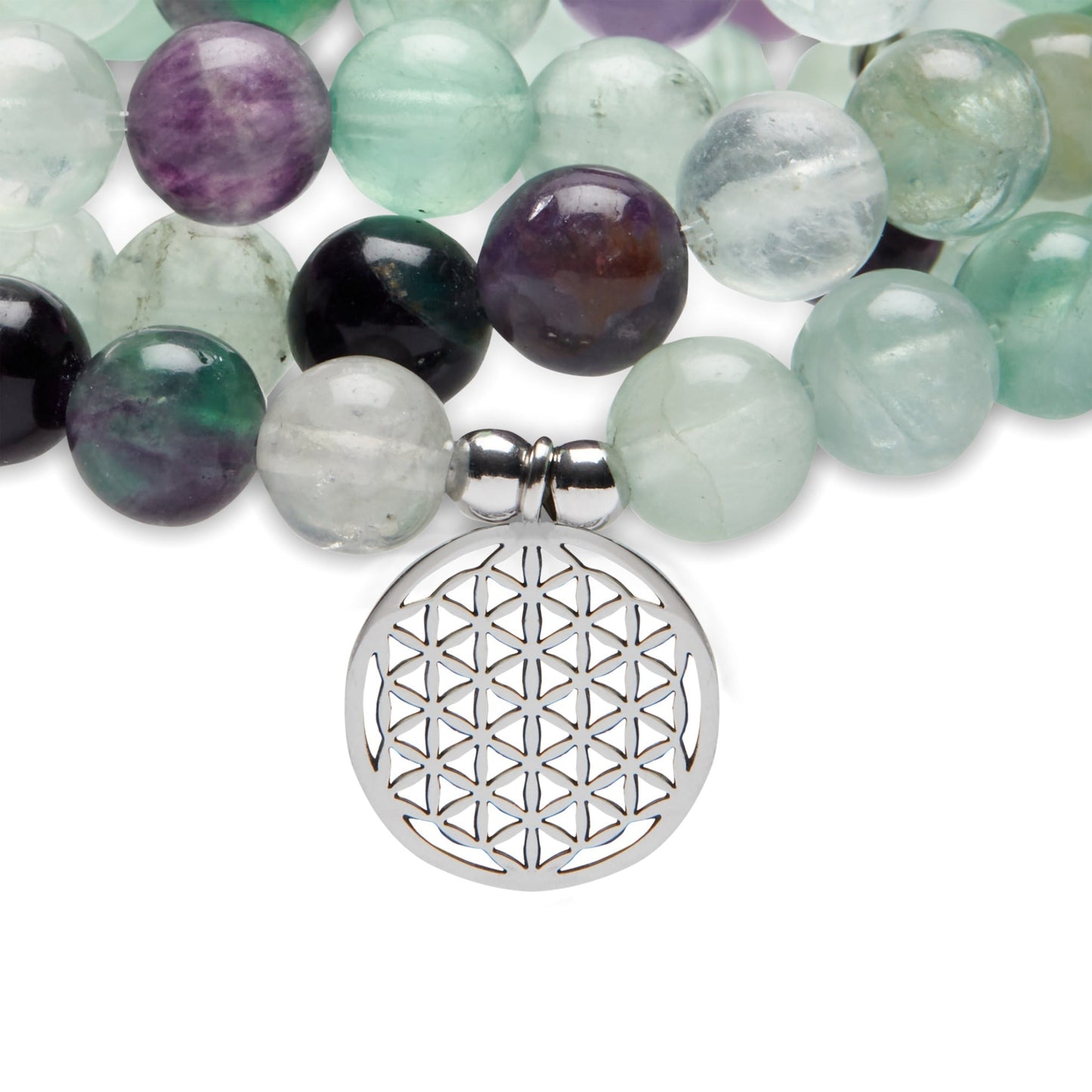 Bracelet Mala "Génie" de 108 perles en Fluorite Arc-en-Ciel