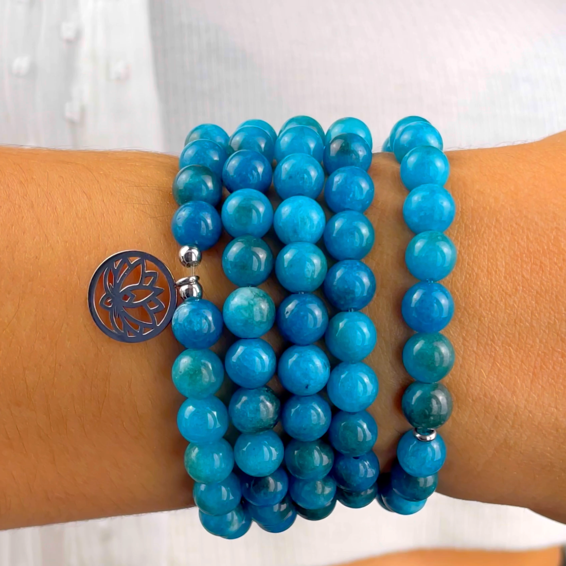 Bracelet Mala "Révélation" de 108 perles en Apatite