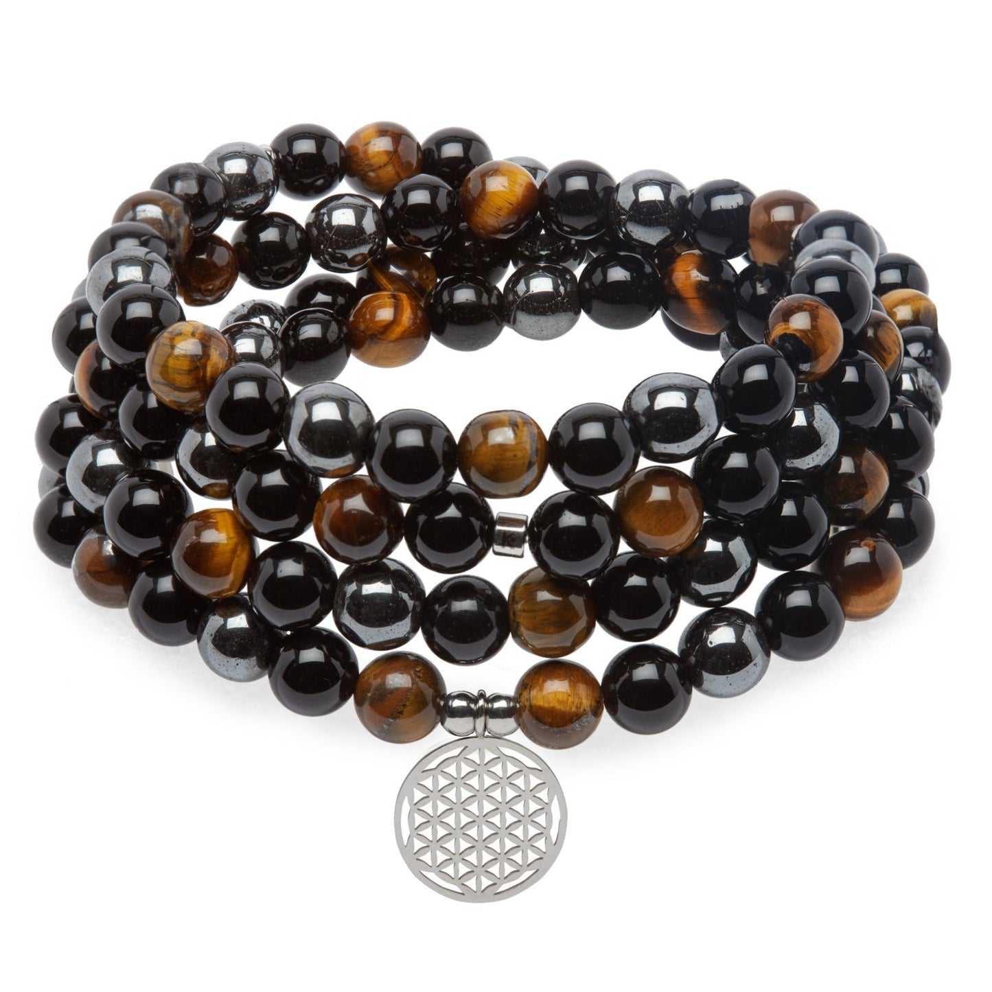 Bracelet "Triple Protection" de 108 perles en Oeil de Tigre, Hématite
