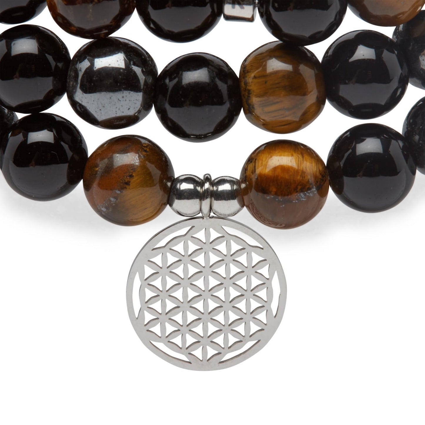 Bracelet "Triple Protection" de 108 perles en Oeil de Tigre, Hématite