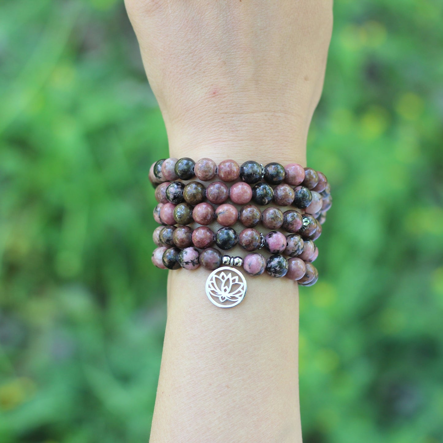 Bracelet Mala "Maîtrise des Emotions" de 108 perles en Rhodonite