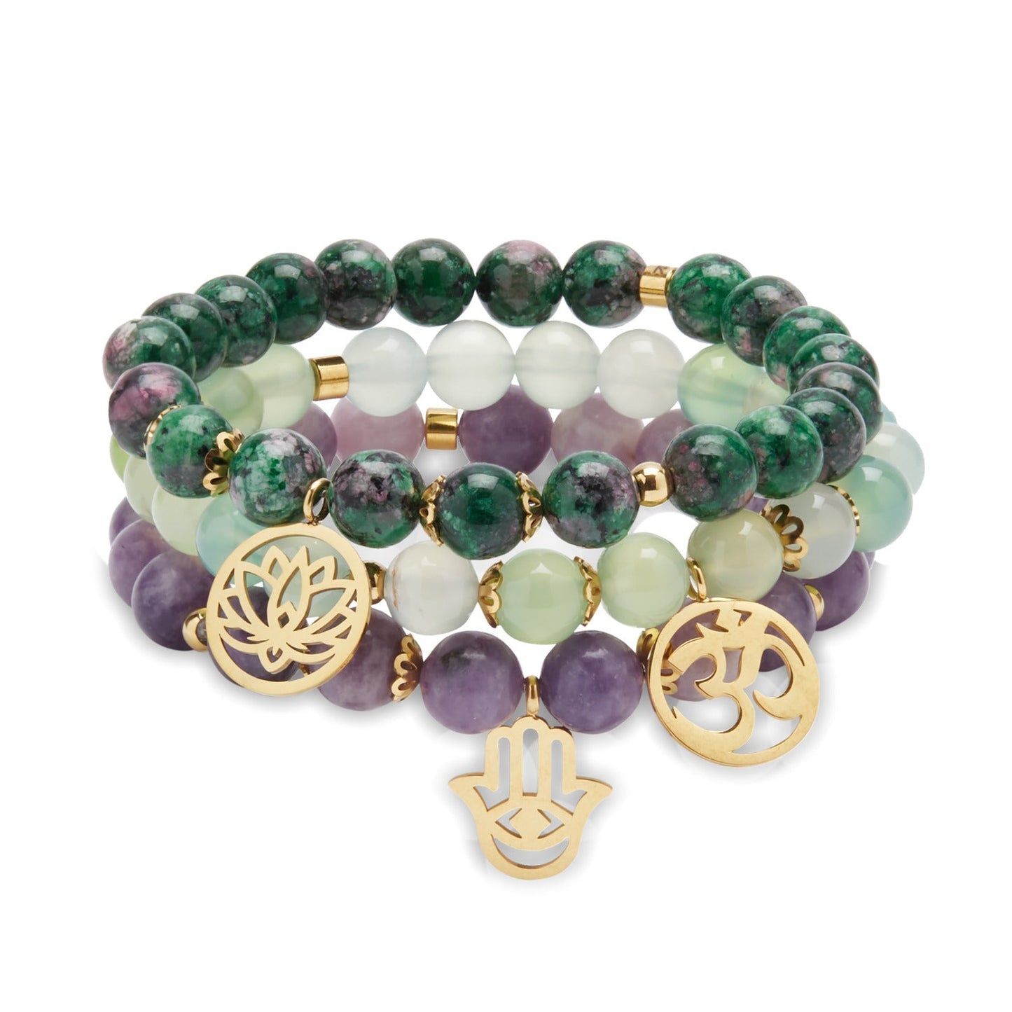 Triple Bracelets "Libération Émotionnelle" en Lépidolite, Clinozoïsite