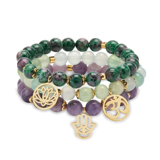 Triple Bracelets "Libération Émotionnelle" en Lépidolite, Clinozoïsite