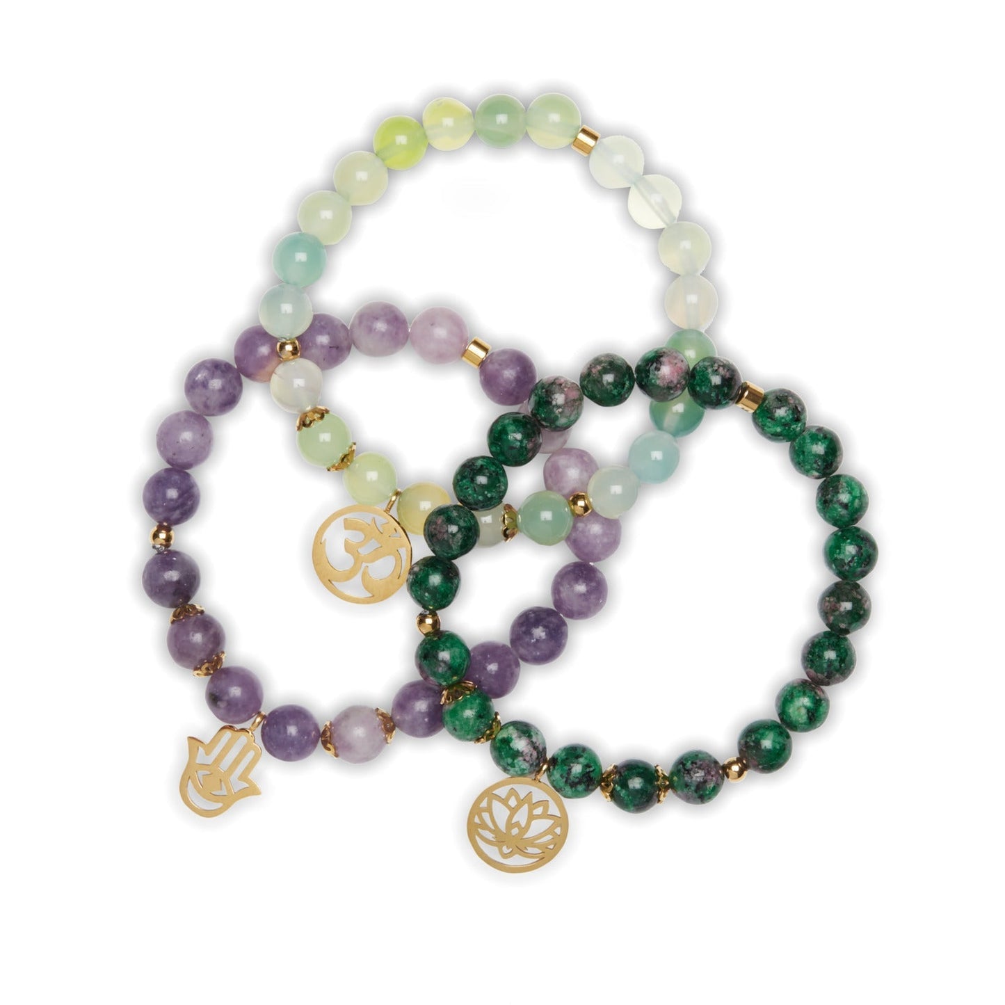 Triple Bracelets "Libération Émotionnelle" en Lépidolite, Clinozoïsite