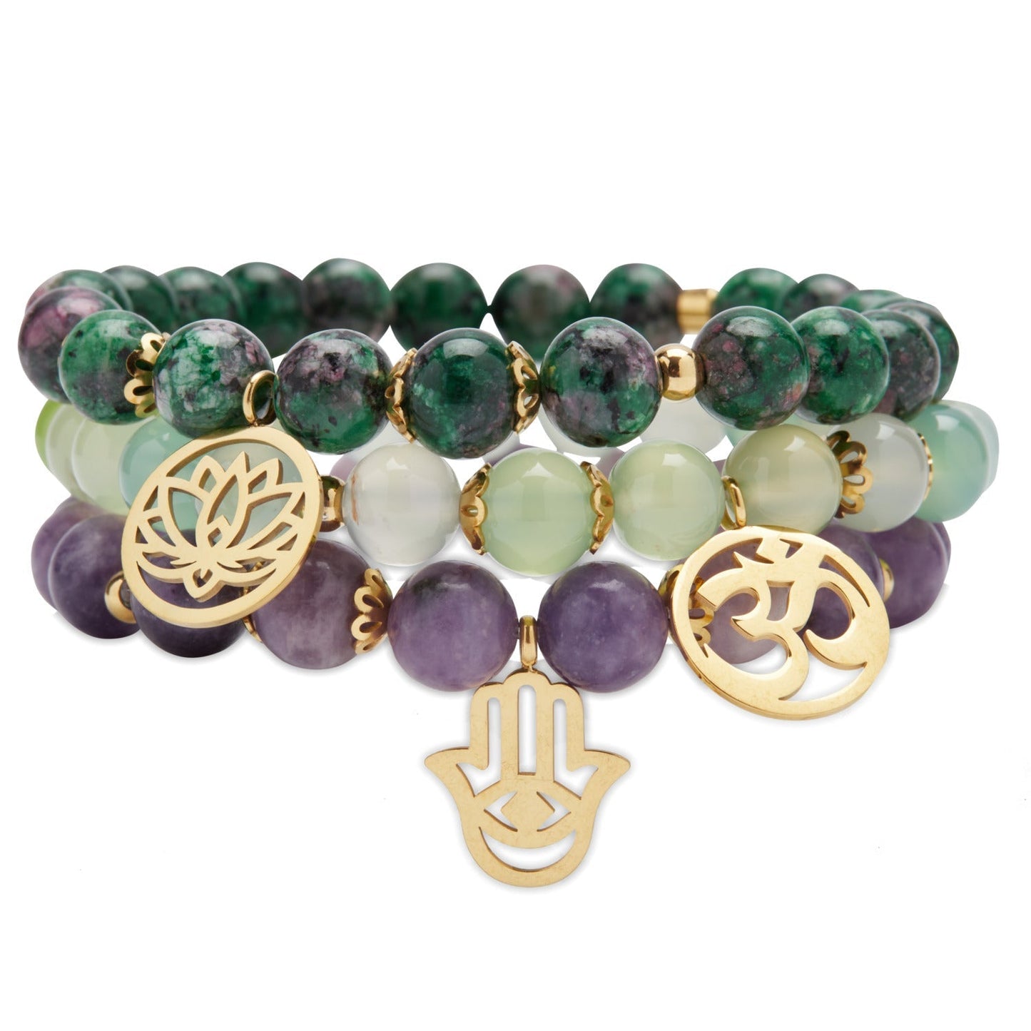 Triple Bracelets "Libération Émotionnelle" en Lépidolite, Clinozoïsite