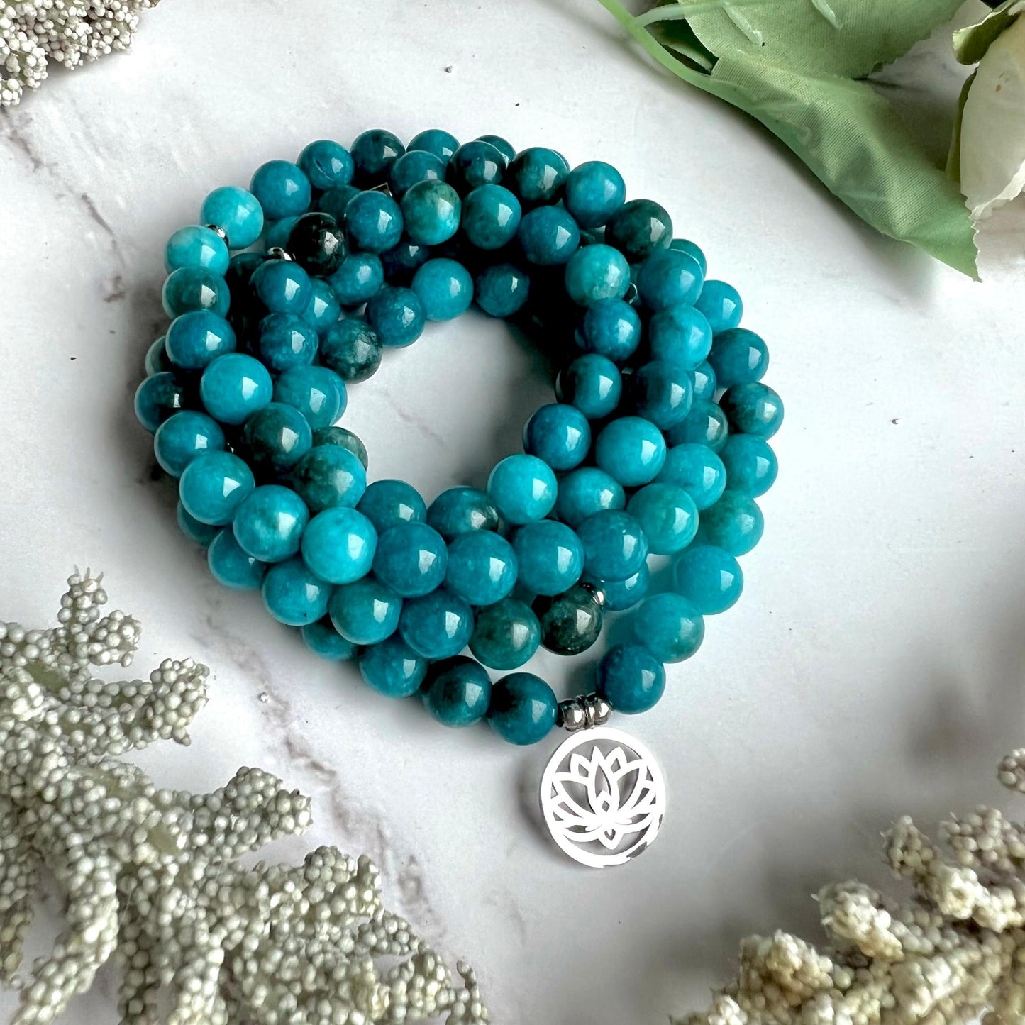 Bracelet Mala "Révélation" de 108 perles en Apatite