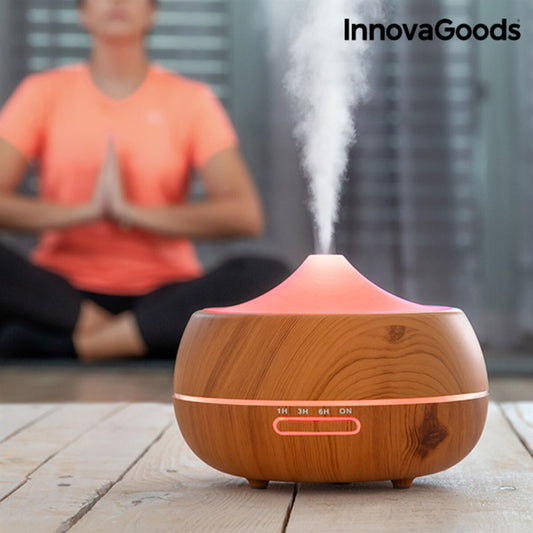 Humidificador difusor de aroma con LED multicolor efecto madera