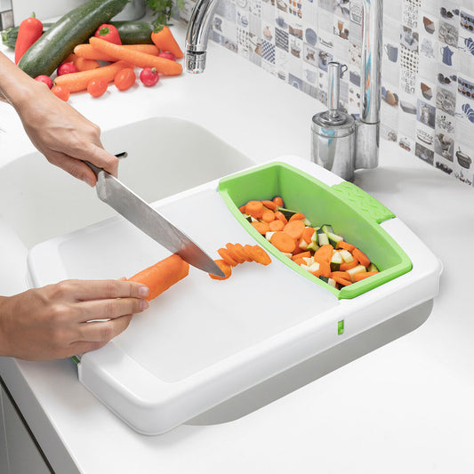 Extendable 3-in-1 Cutting Board with Tray, Container and Drainer