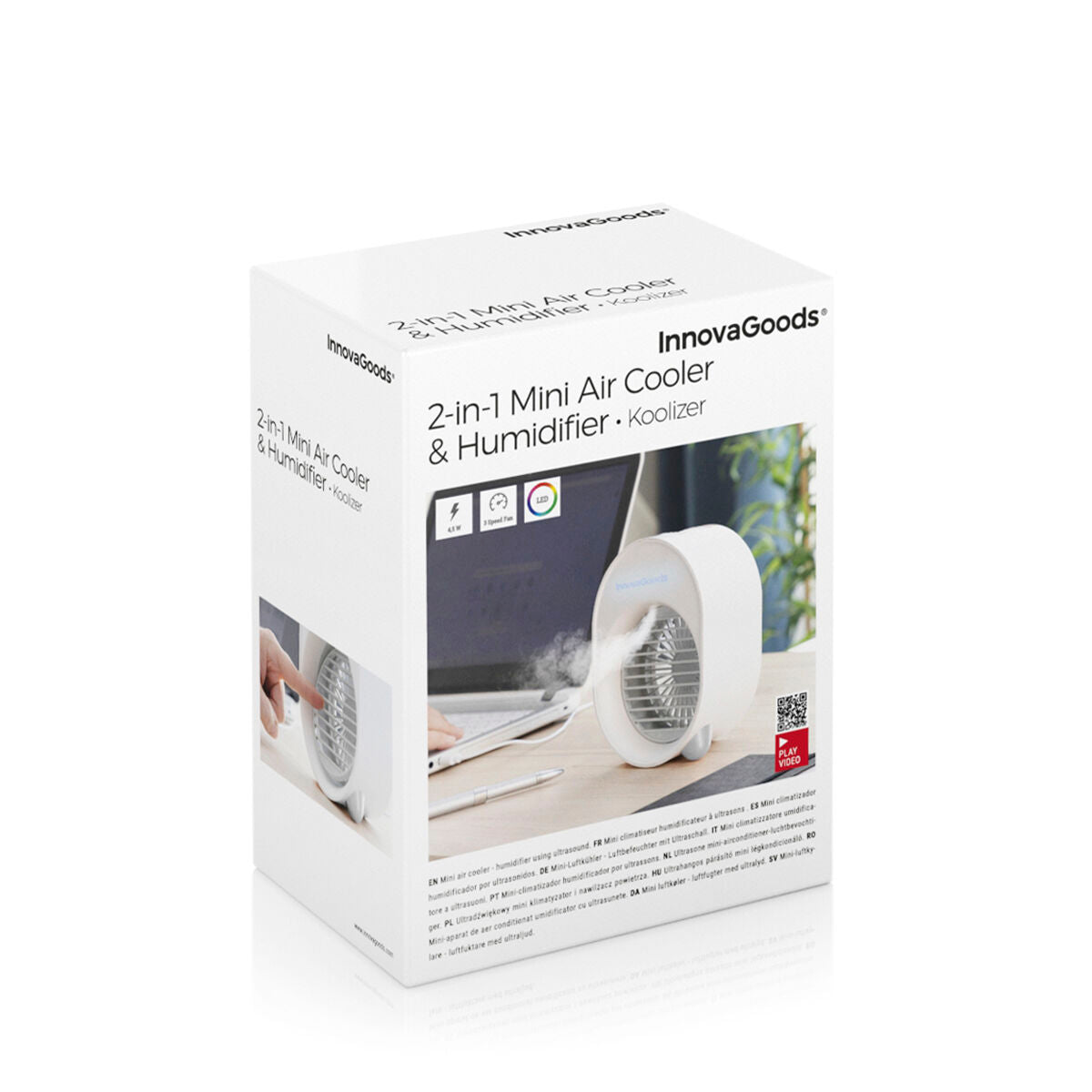 Mini enfriador de aire ultrasónico y humidificador con LED Koolizer InnovaGoods