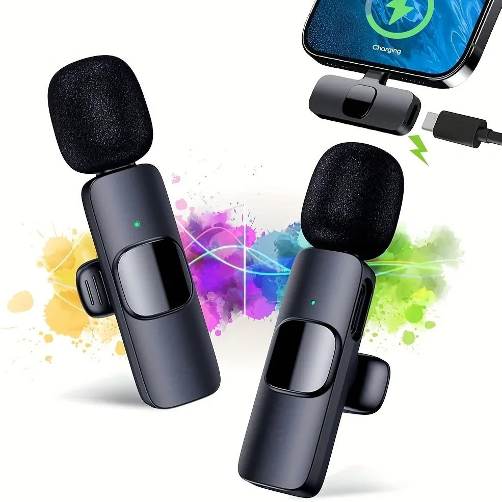 2 micrófonos inalámbricos para grabación de video y podcasts con reducción de ruido incorporada