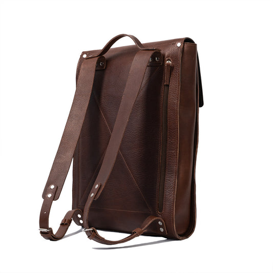Mochila de cuero para portátil - Minimalista (Caoba)